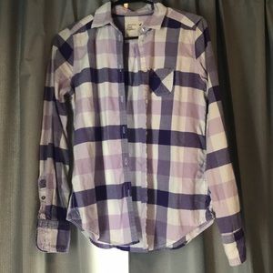 Purple and white checked button down